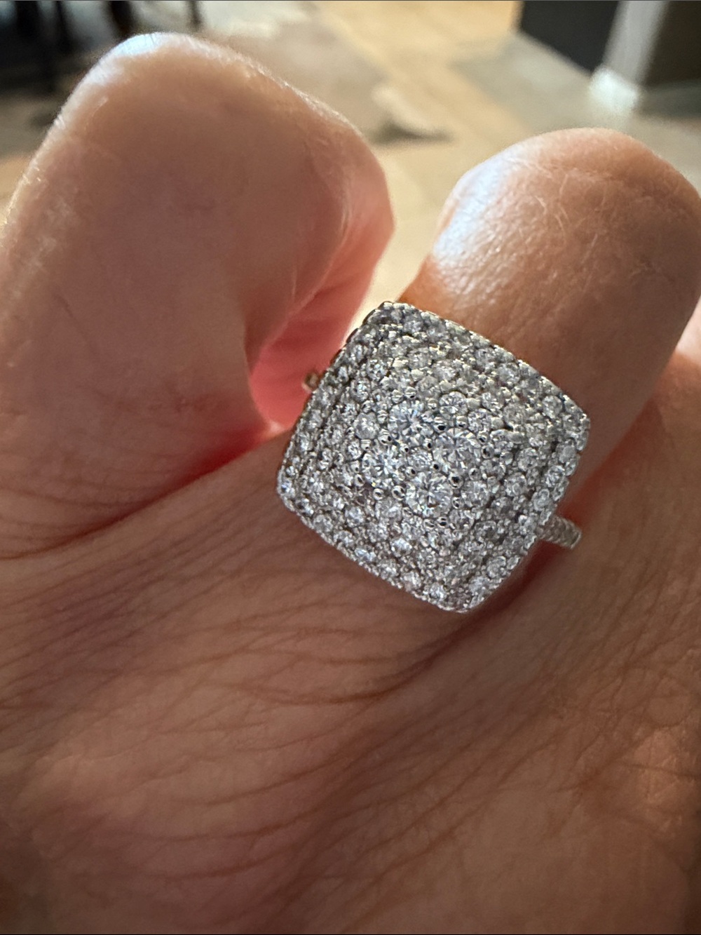 Pavé Square Cluster Ring in Silver Tone size 6